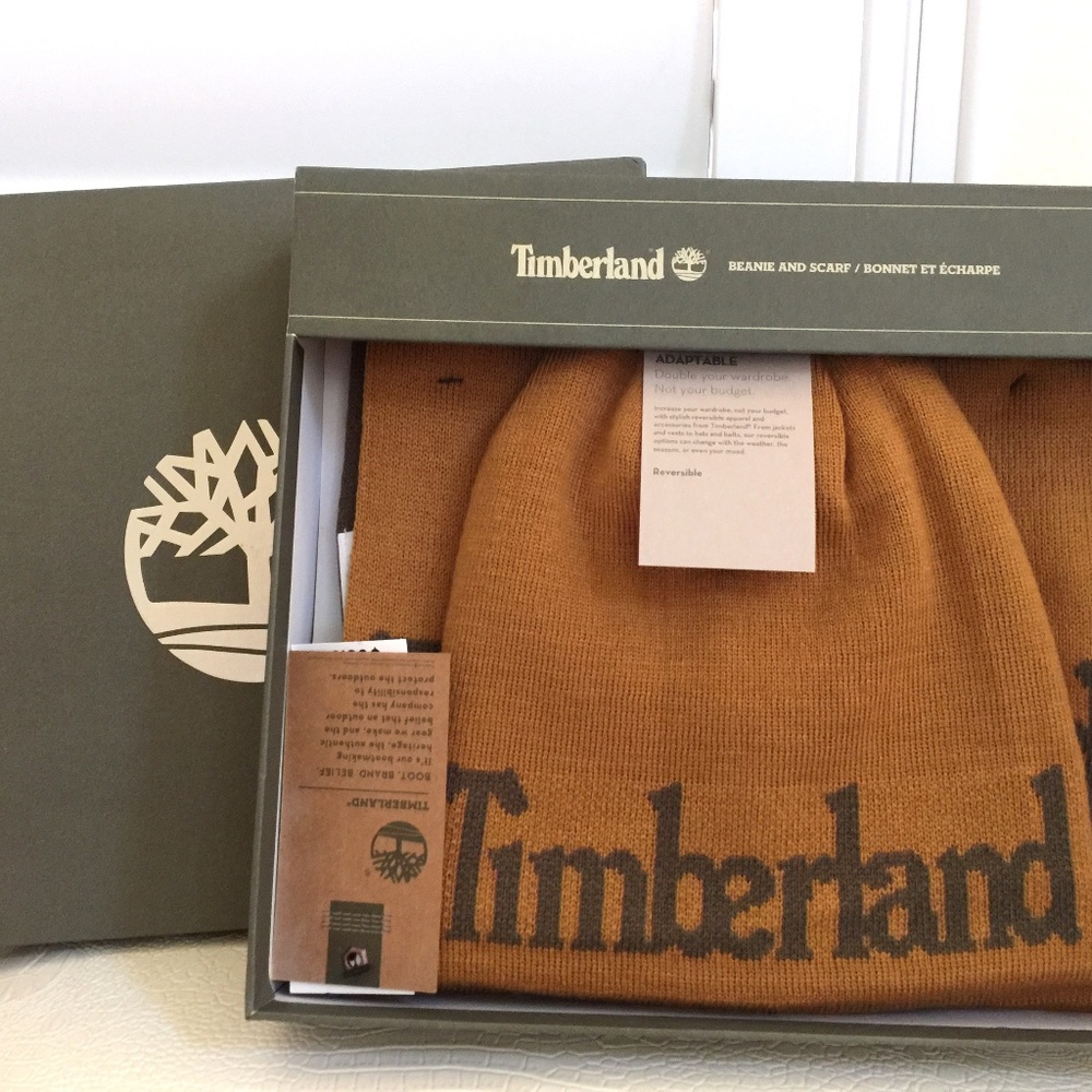 Timberland Knit Hat Beanie Scarf Set Ski Cap NEW